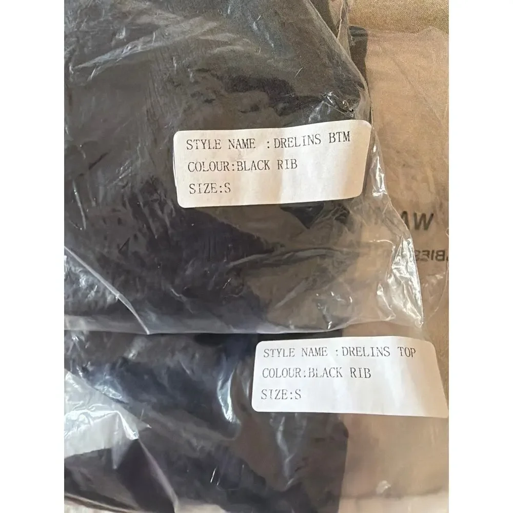 $75 NWT Motel Drelins Bikini Top & bottoms In Black Rib sz S small